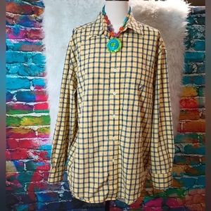 Nautica Yellow and Blue Checkered Plaid Long Sleeve Front Button Down Top Size L